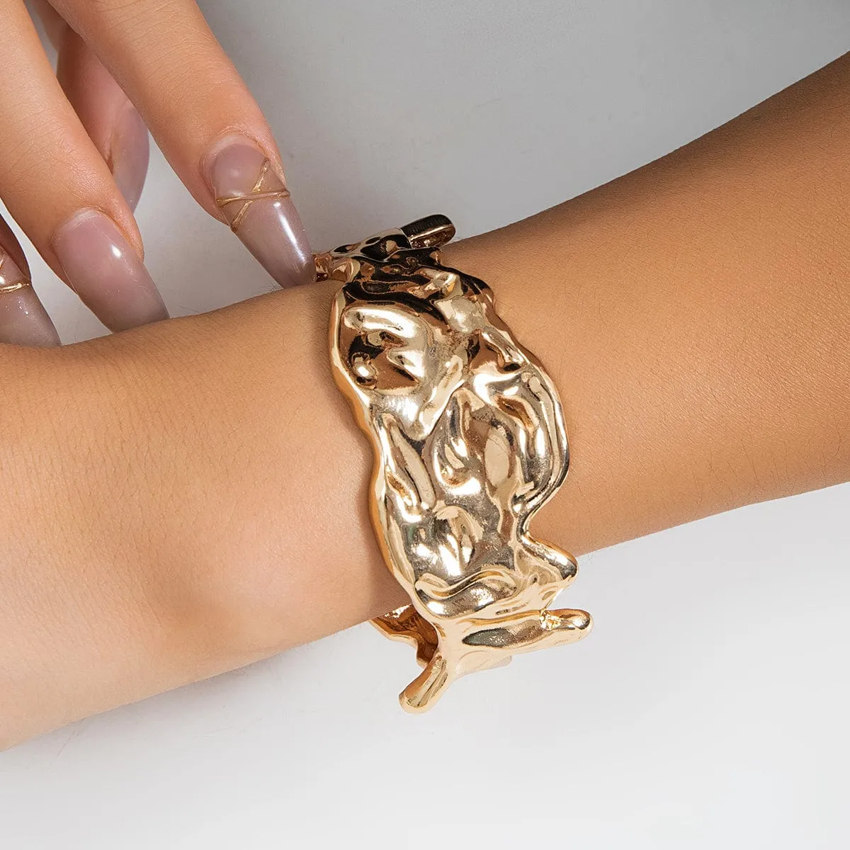 Geometric Gold Silver Plated Irregular Lava Open Cuff Bracelet