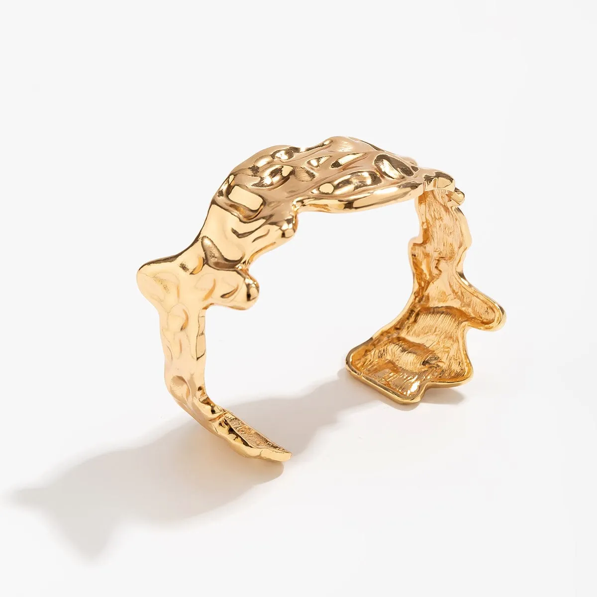 Geometric Gold Silver Plated Irregular Lava Open Cuff Bracelet