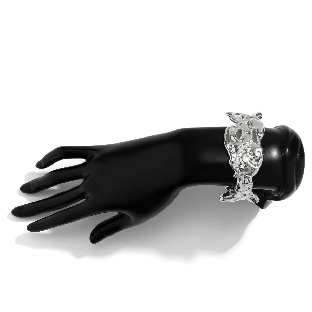 Geometric Gold Silver Plated Irregular Lava Open Cuff Bracelet