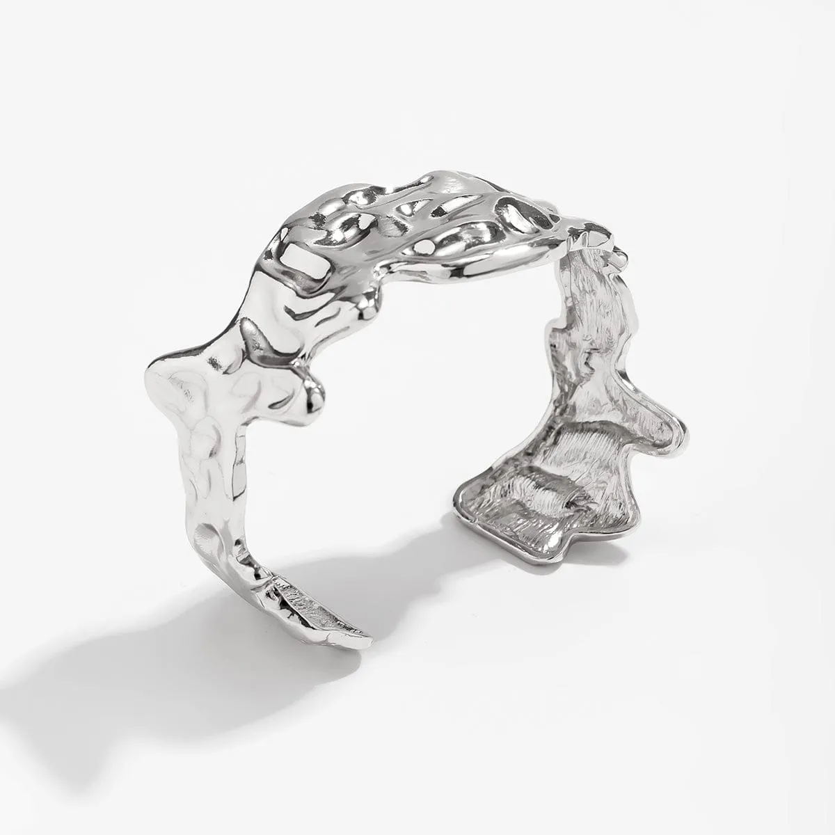 Geometric Gold Silver Plated Irregular Lava Open Cuff Bracelet