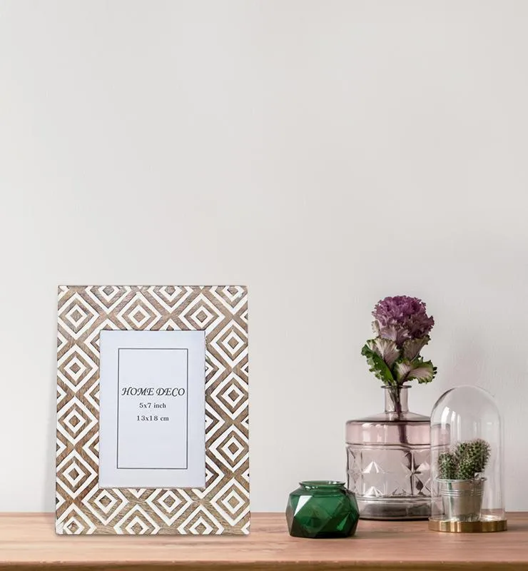 Geometric Hand-carved Mango Wood Picture Frame