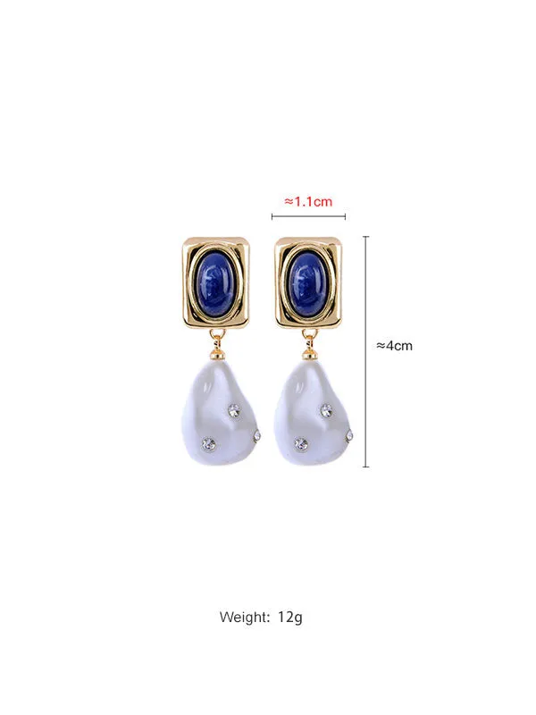 Geometrical Pattern Pearl Inlay Earrings