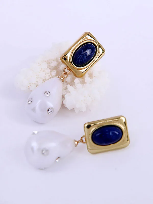 Geometrical Pattern Pearl Inlay Earrings