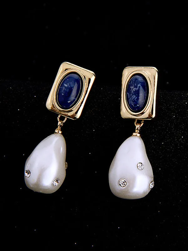 Geometrical Pattern Pearl Inlay Earrings