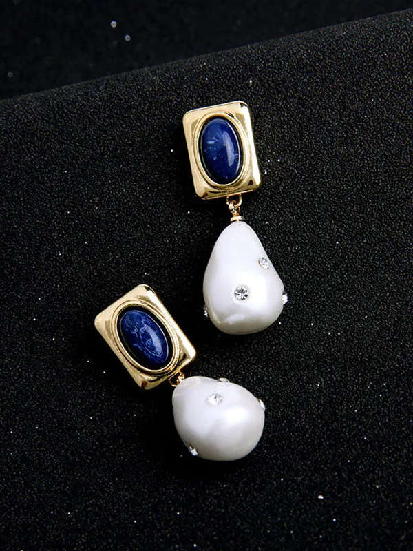 Geometrical Pattern Pearl Inlay Earrings