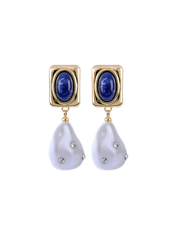 Geometrical Pattern Pearl Inlay Earrings