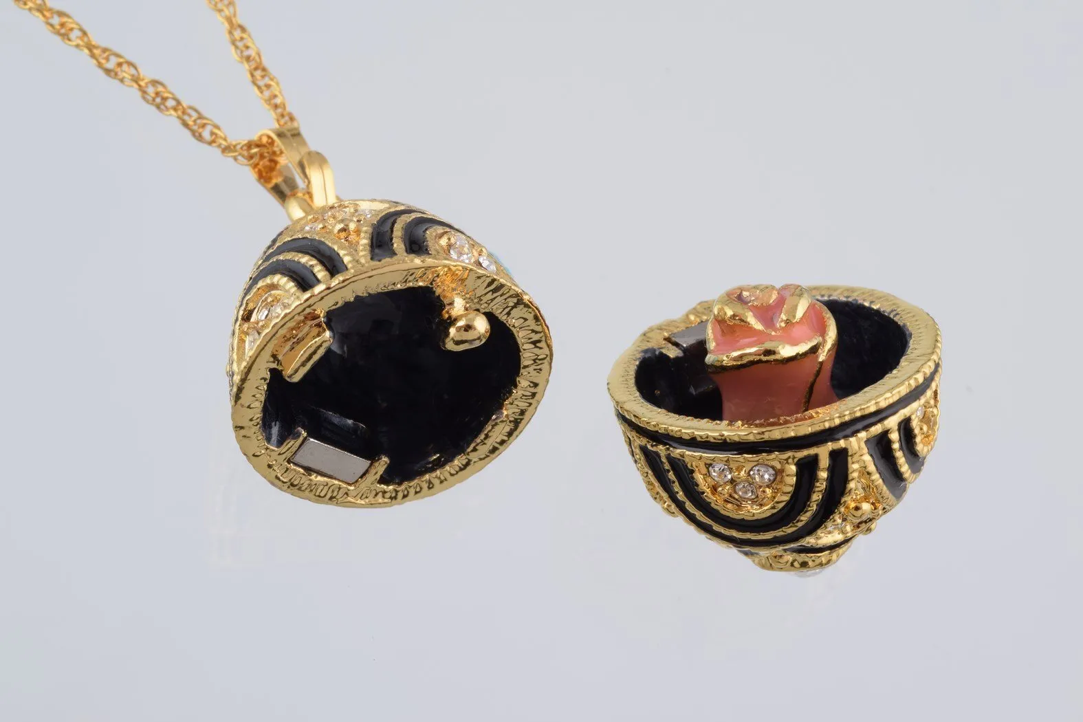 Gold & Black Egg Pendant Necklace