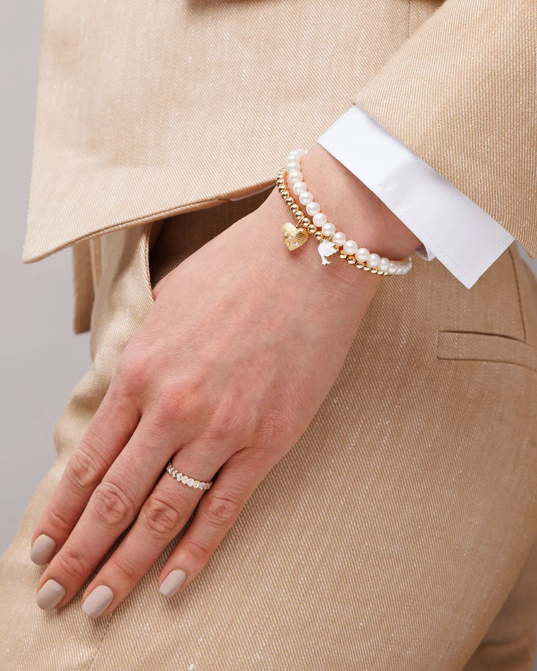Gold & Diamond Fluted Heart on Gold Beads