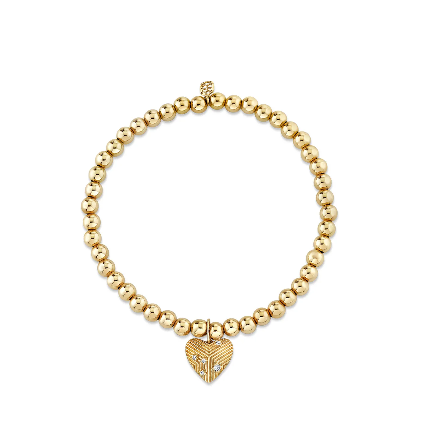 Gold & Diamond Fluted Heart on Gold Beads