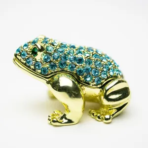 Gold Frog Decorated with Blue Crystals