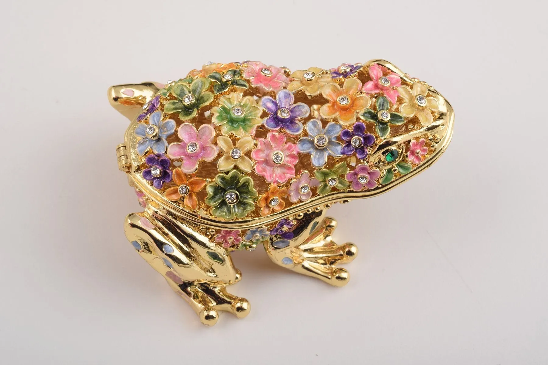 Gold Frog with Colorful Flowers Trinket Box