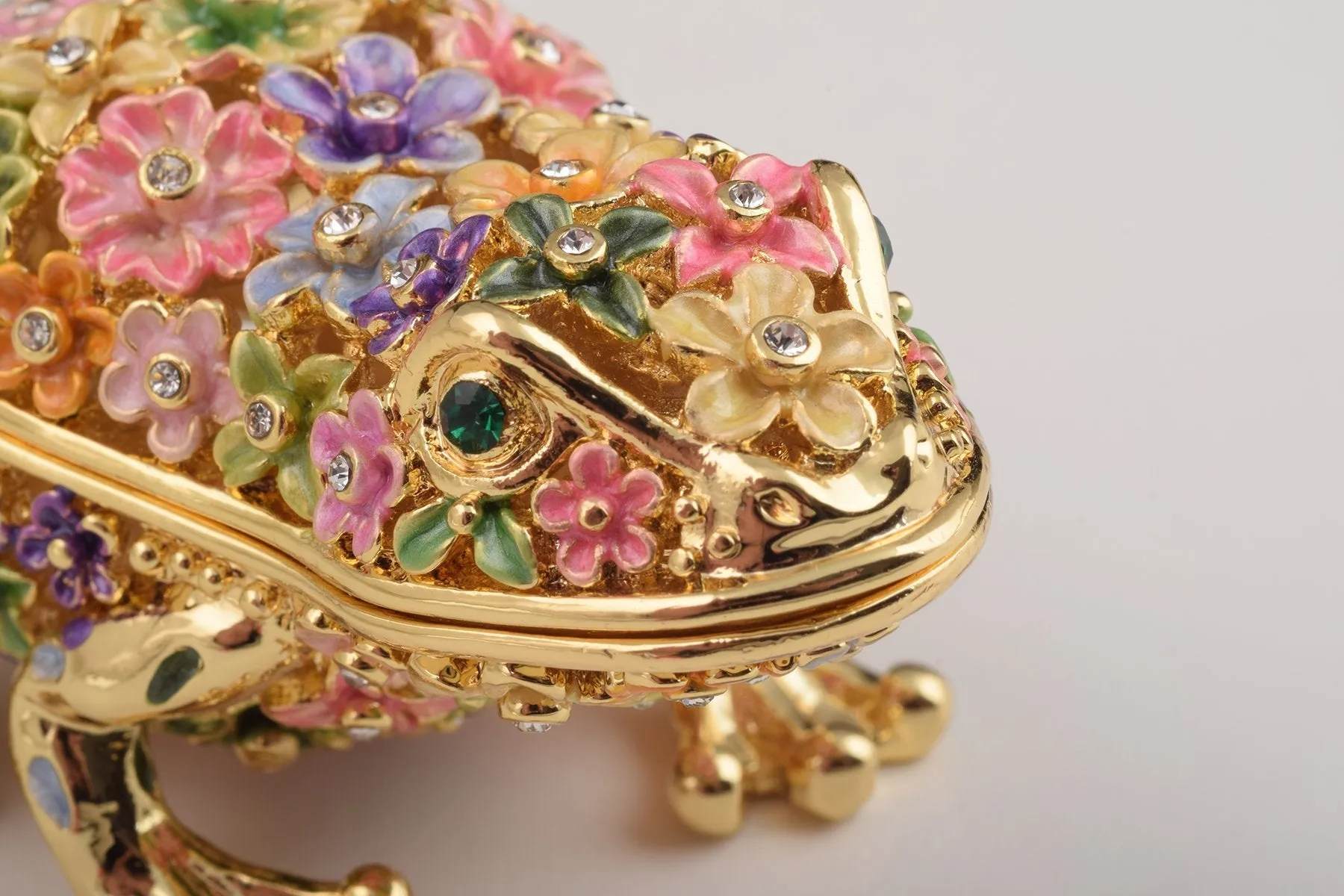 Gold Frog with Colorful Flowers Trinket Box