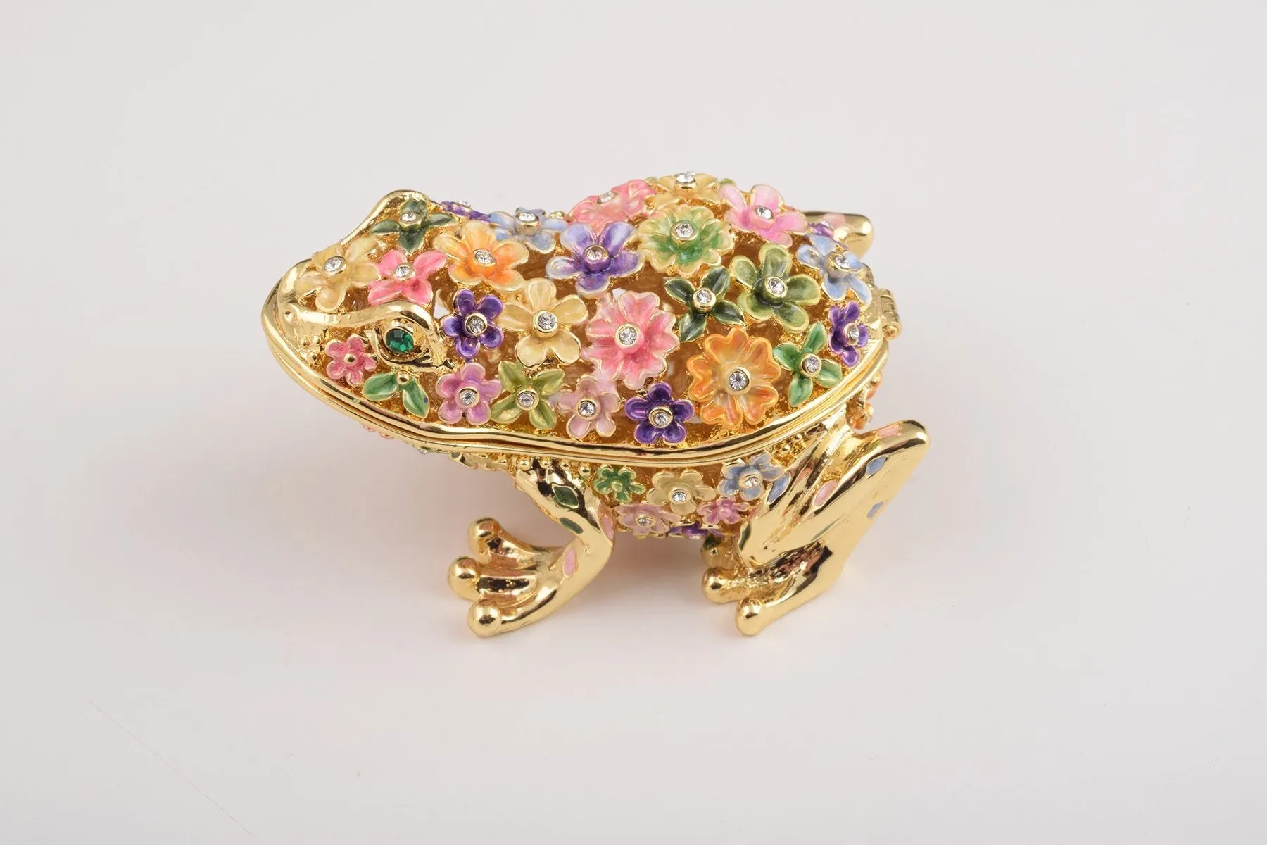 Gold Frog with Colorful Flowers Trinket Box