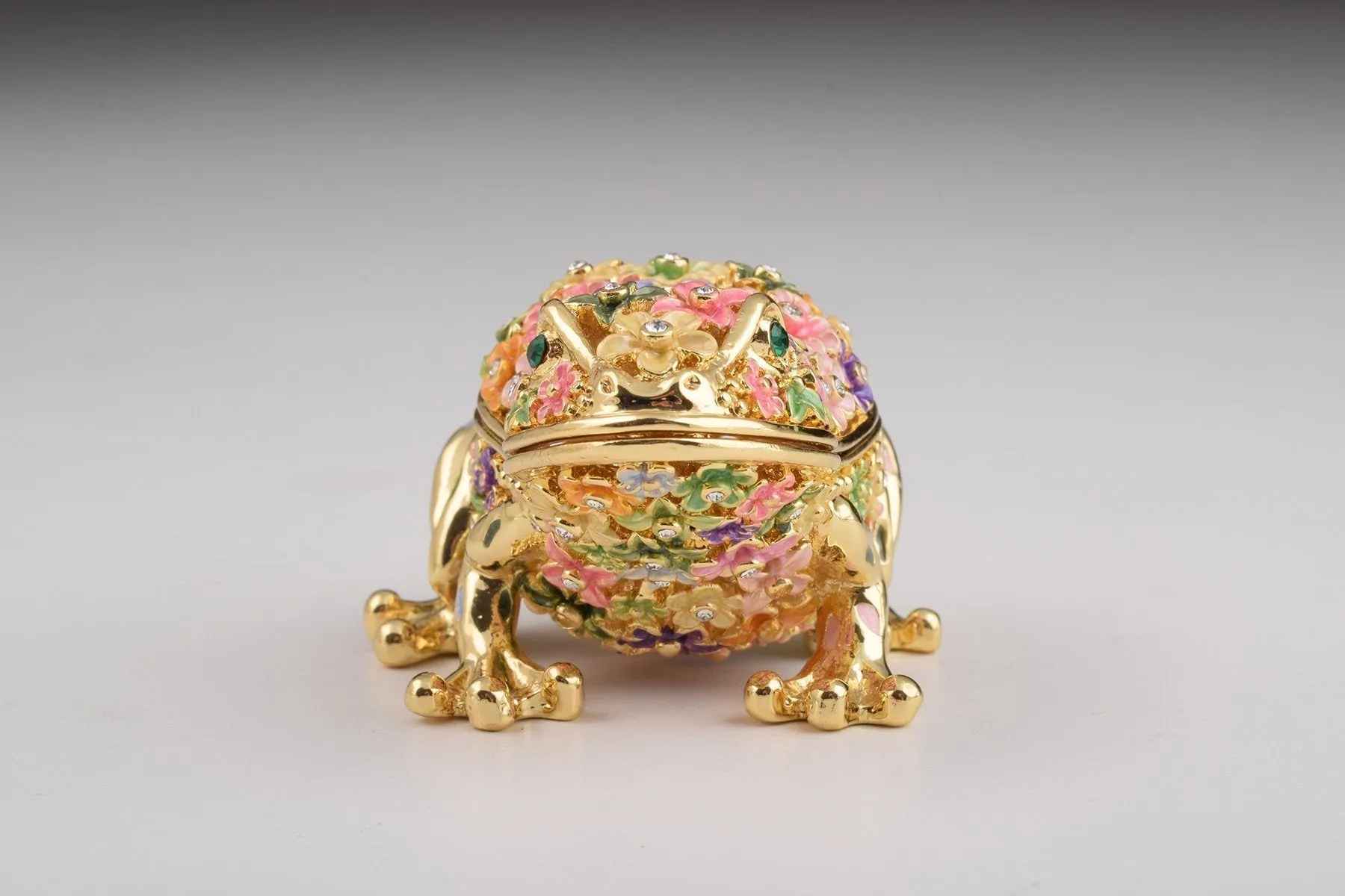Gold Frog with Colorful Flowers Trinket Box