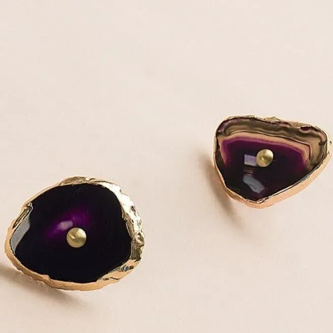 Gold Gilded Agate Stone Brass Cabinet Drawer Knob