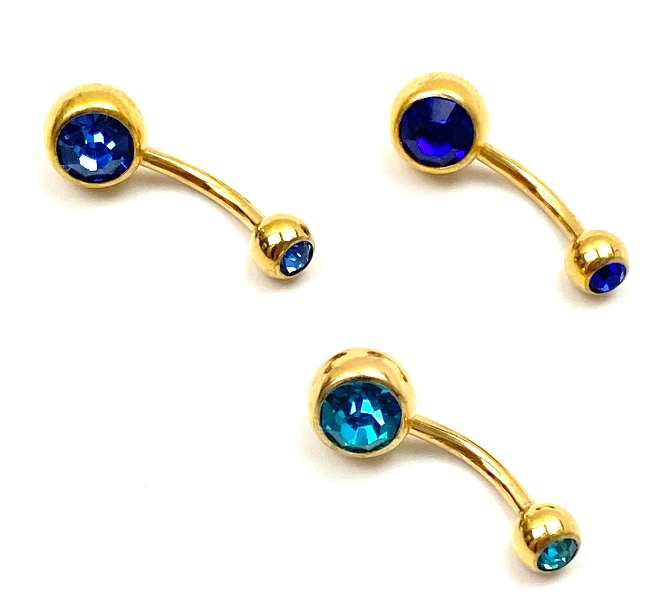 Gold stainless steel with colored gem belly ring, SKU# NBR004