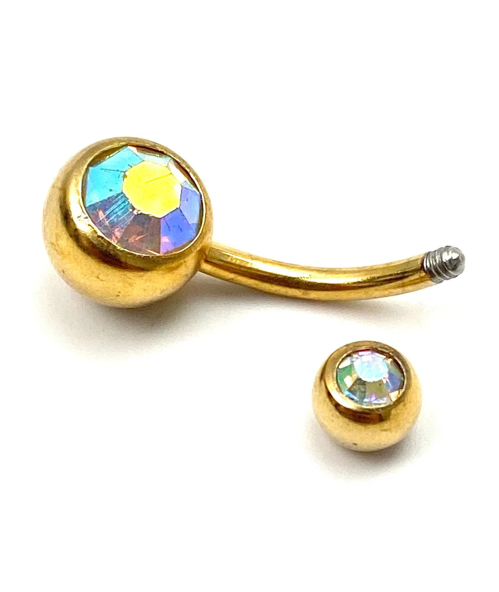Gold stainless steel with colored gem belly ring, SKU# NBR004