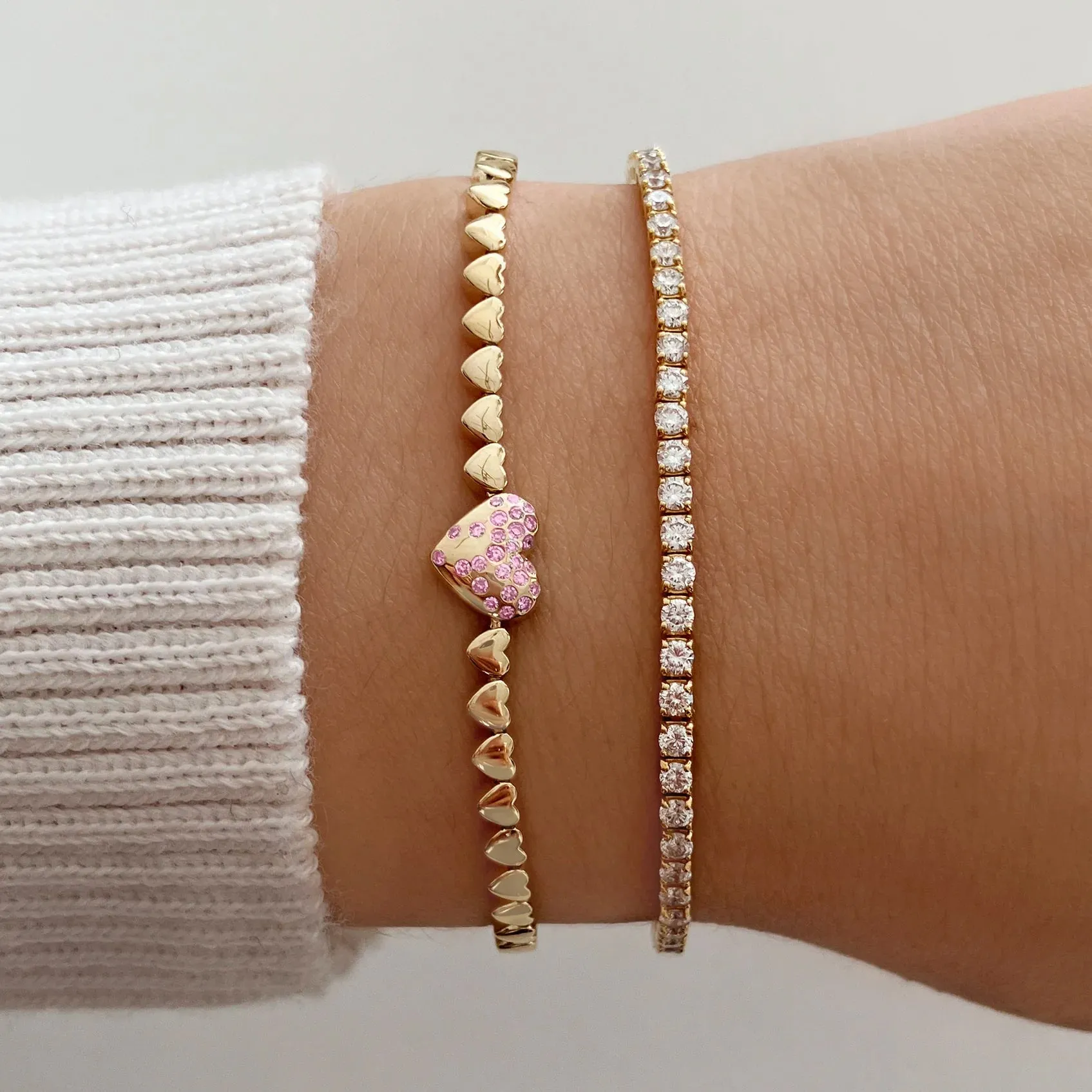 Golden Dripping Scattered Gemstone Hearts Bracelet