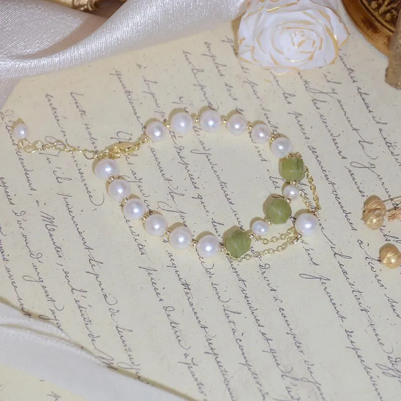 Grape Jade and Pearl Bracelet