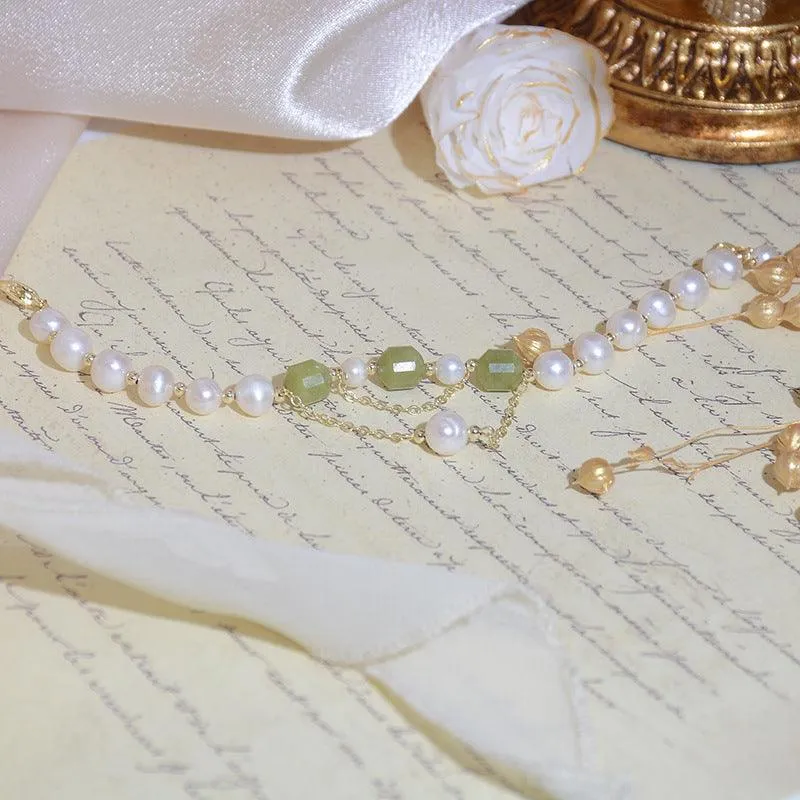 Grape Jade and Pearl Bracelet