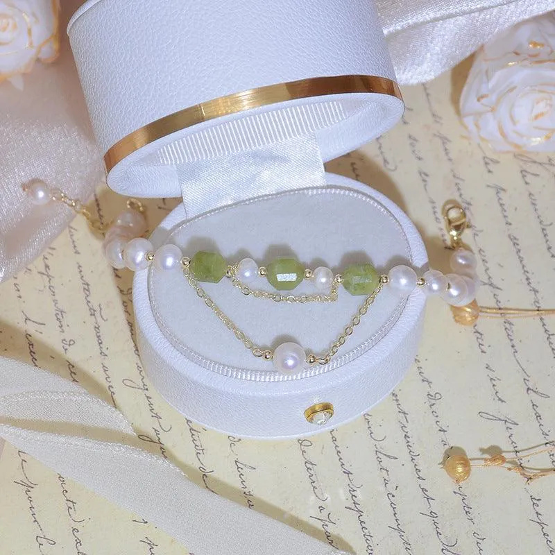 Grape Jade and Pearl Bracelet