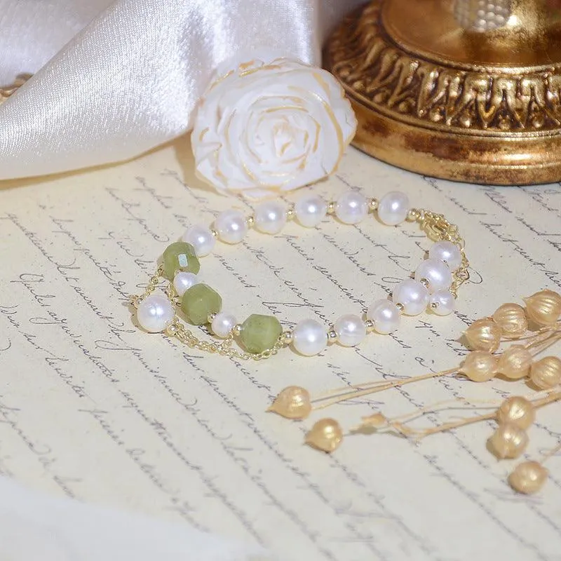 Grape Jade and Pearl Bracelet