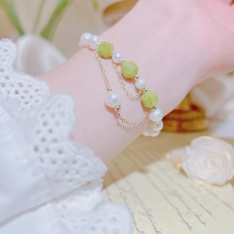 Grape Jade and Pearl Bracelet