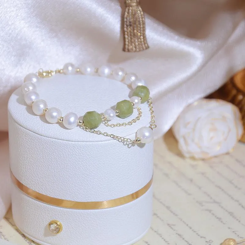 Grape Jade and Pearl Bracelet