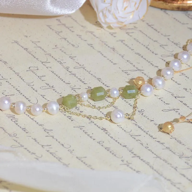 Grape Jade and Pearl Bracelet