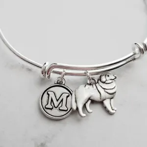 Great Pyrenees Dog Bracelet - personalized small letter charm/pet on simple silver wire double loop adjustable bangle - custom initial