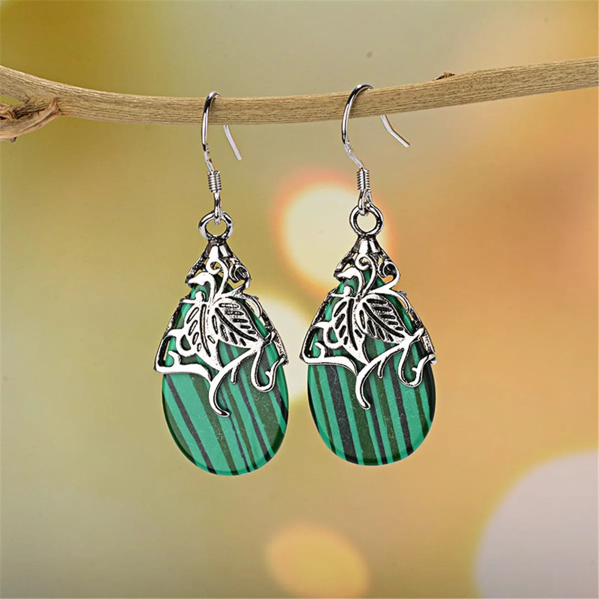Green Acrylic & Silver-Plated Drop Earrings