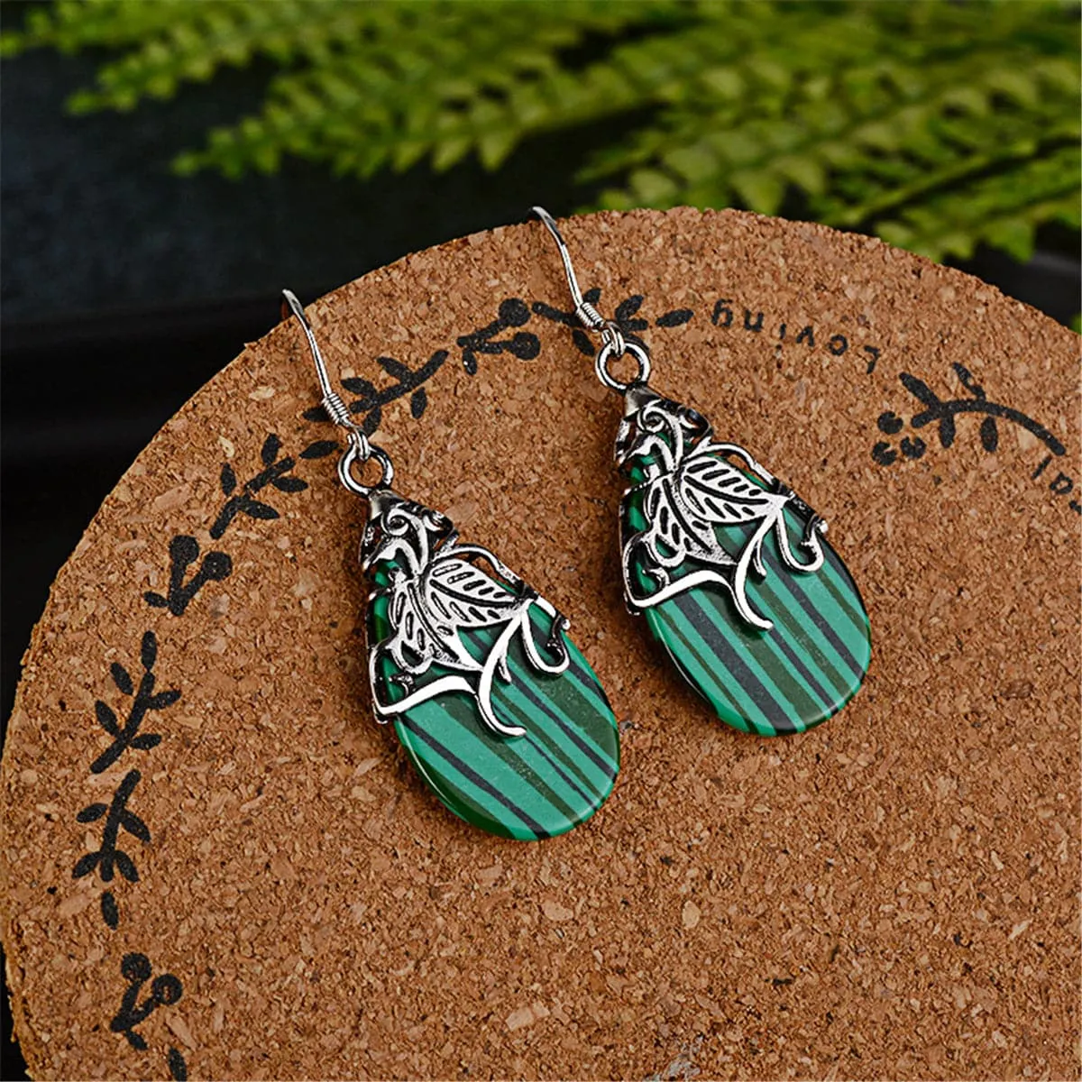 Green Acrylic & Silver-Plated Drop Earrings