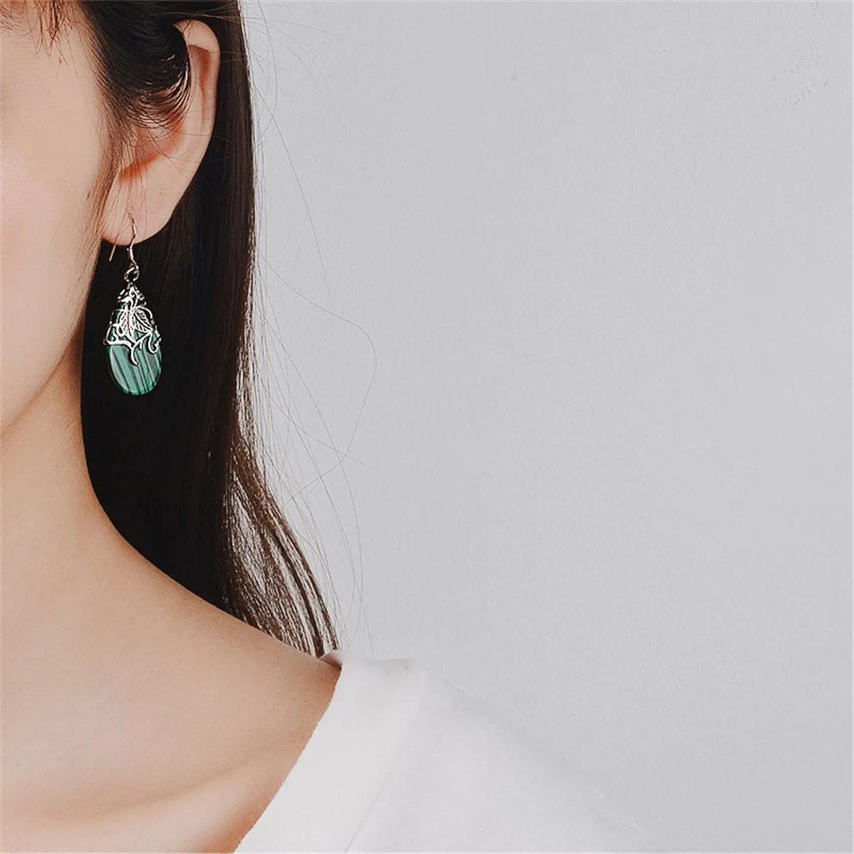 Green Acrylic & Silver-Plated Drop Earrings