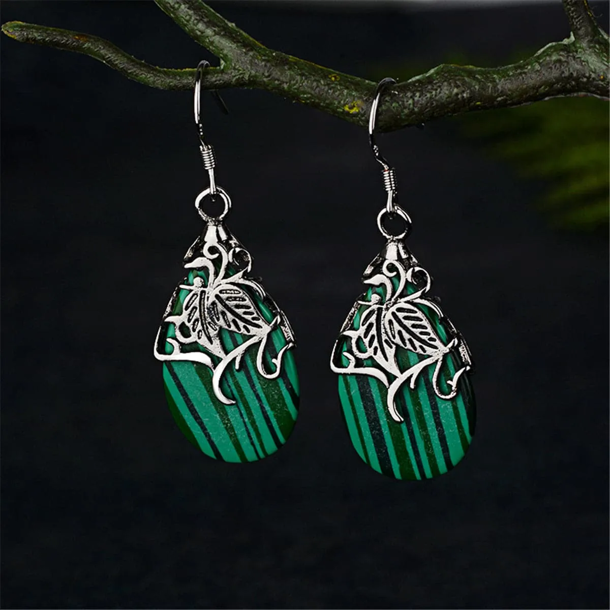 Green Acrylic & Silver-Plated Drop Earrings