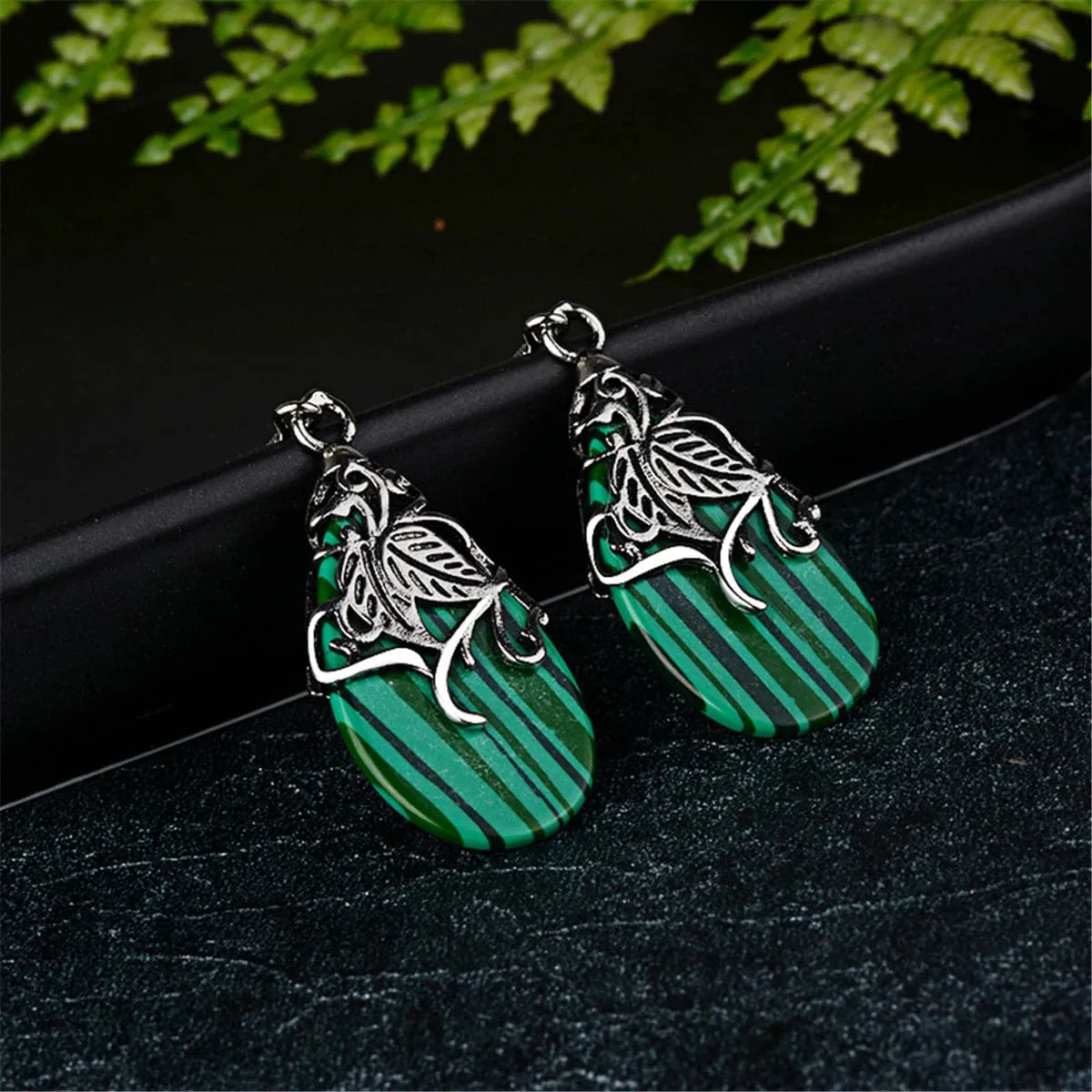 Green Acrylic & Silver-Plated Drop Earrings