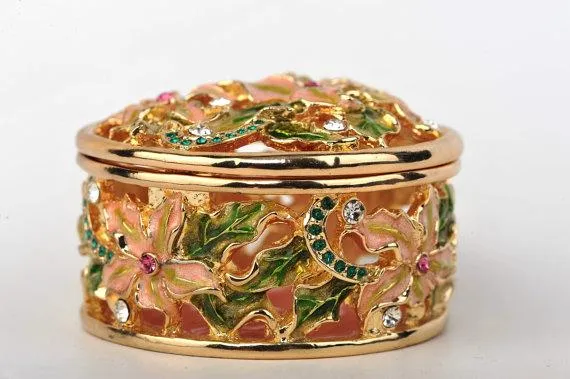 Green & Pink Flowers Trinket Box