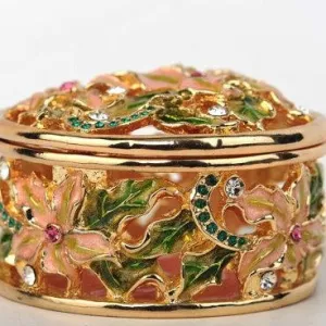 Green & Pink Flowers Trinket Box