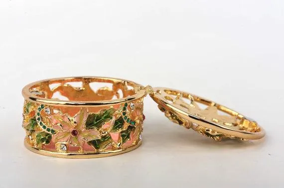 Green & Pink Flowers Trinket Box