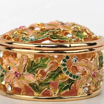 Green & Pink Flowers Trinket Box