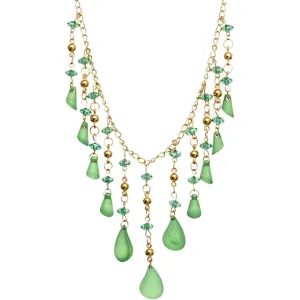 Green Beaded Teardrop Chandelier Necklace Set