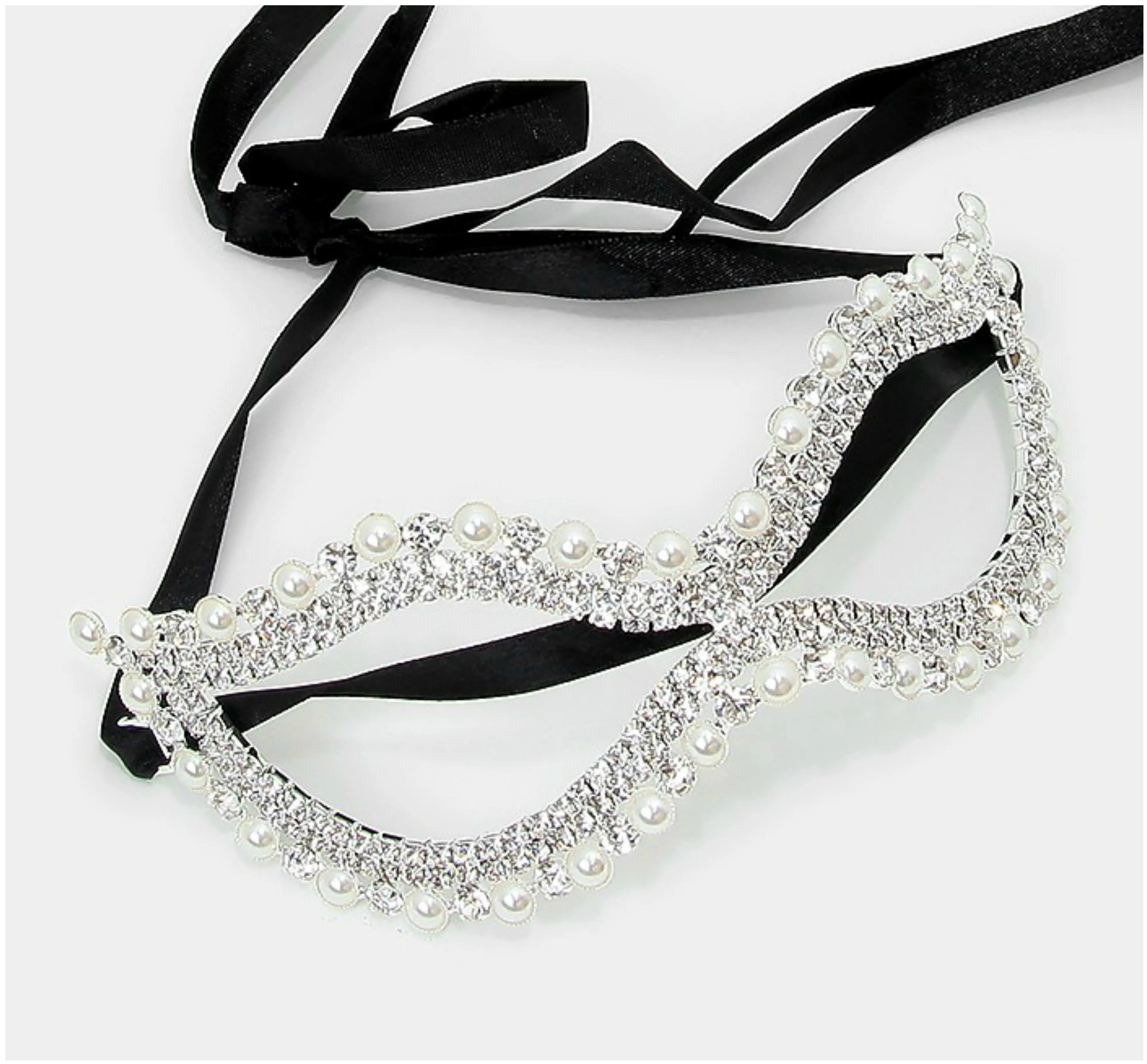 Greta Vintage Pearl Cluster Masquerade Mask | Crystal