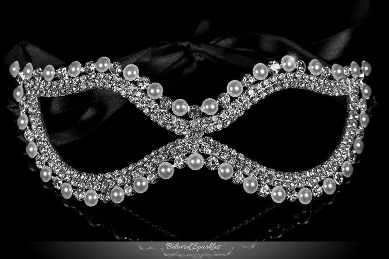 Greta Vintage Pearl Cluster Masquerade Mask | Crystal