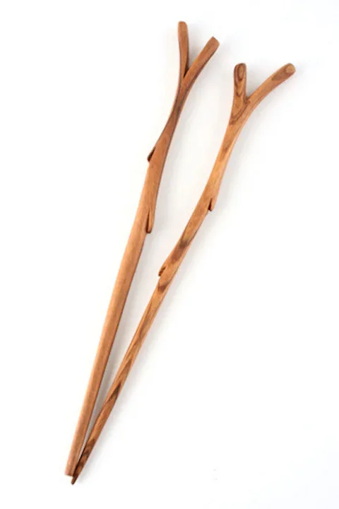 Hand Carved Wild Olive Wood Branch Chopsticks