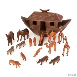 Hand Carved Wooden Noah's Ark with Animals from Kenya - Fair Trade