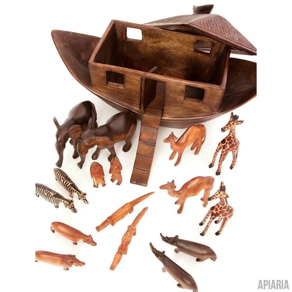 Hand Carved Wooden Noah's Ark with Animals from Kenya - Fair Trade