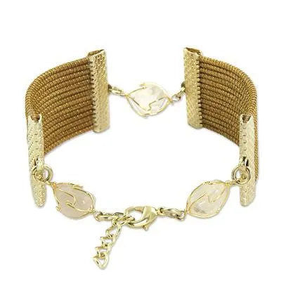 Handcrafted Golden Grass & Quartz Wristband Bracelet