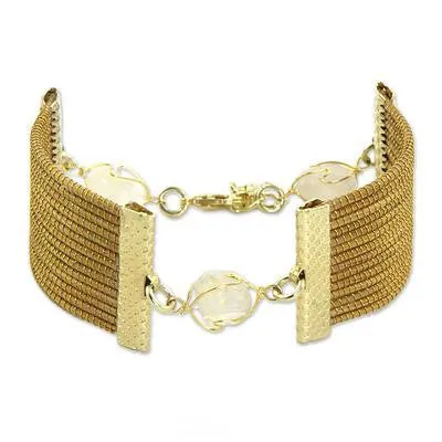 Handcrafted Golden Grass & Quartz Wristband Bracelet