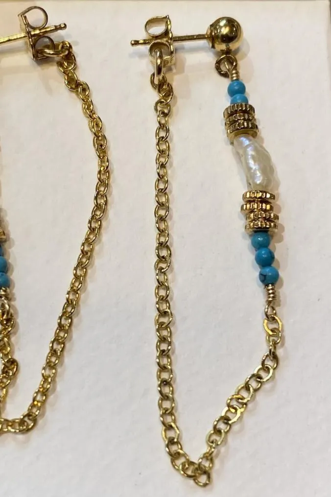 Inca Tres Earrings Turquoise & Pearl