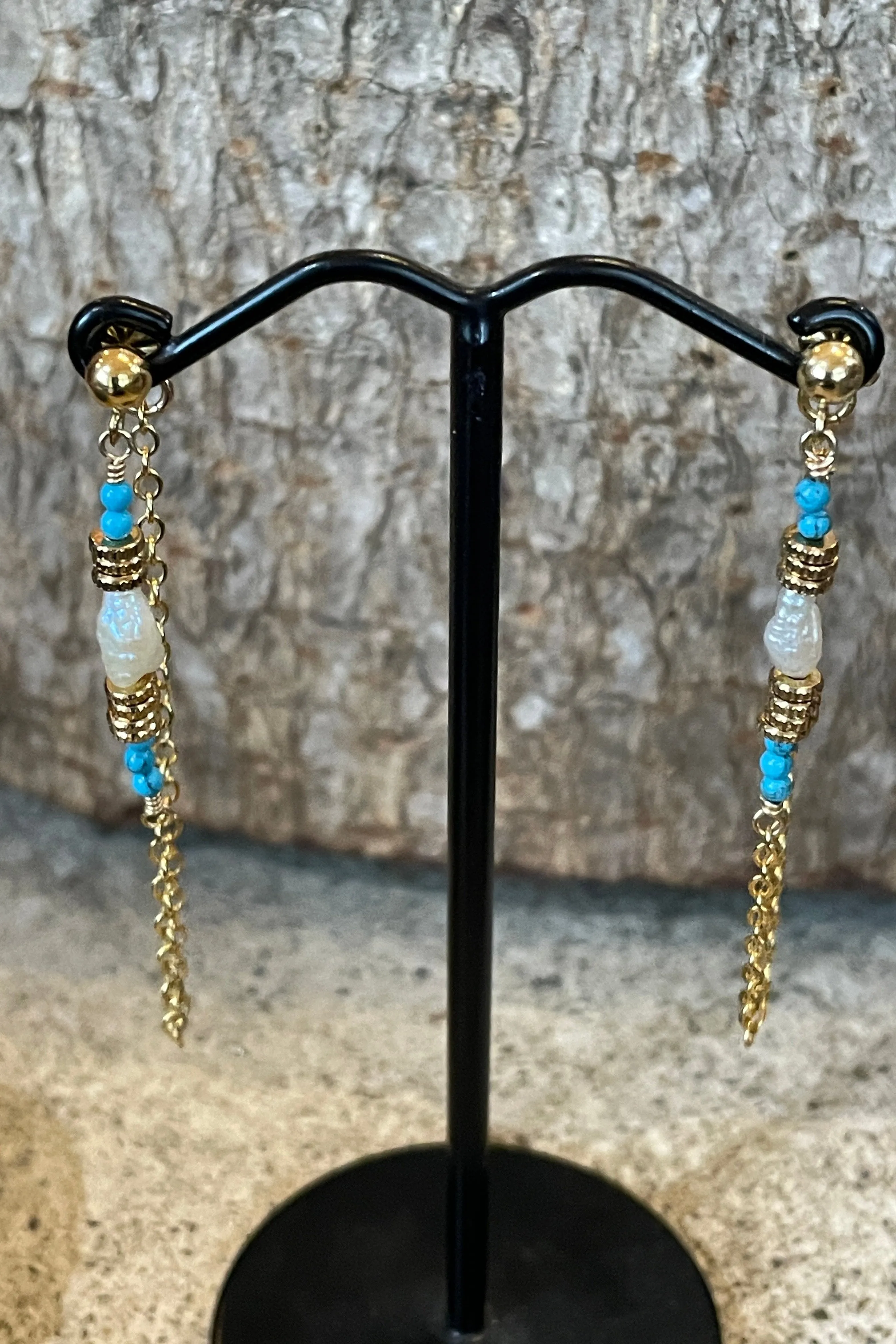Inca Tres Earrings Turquoise & Pearl