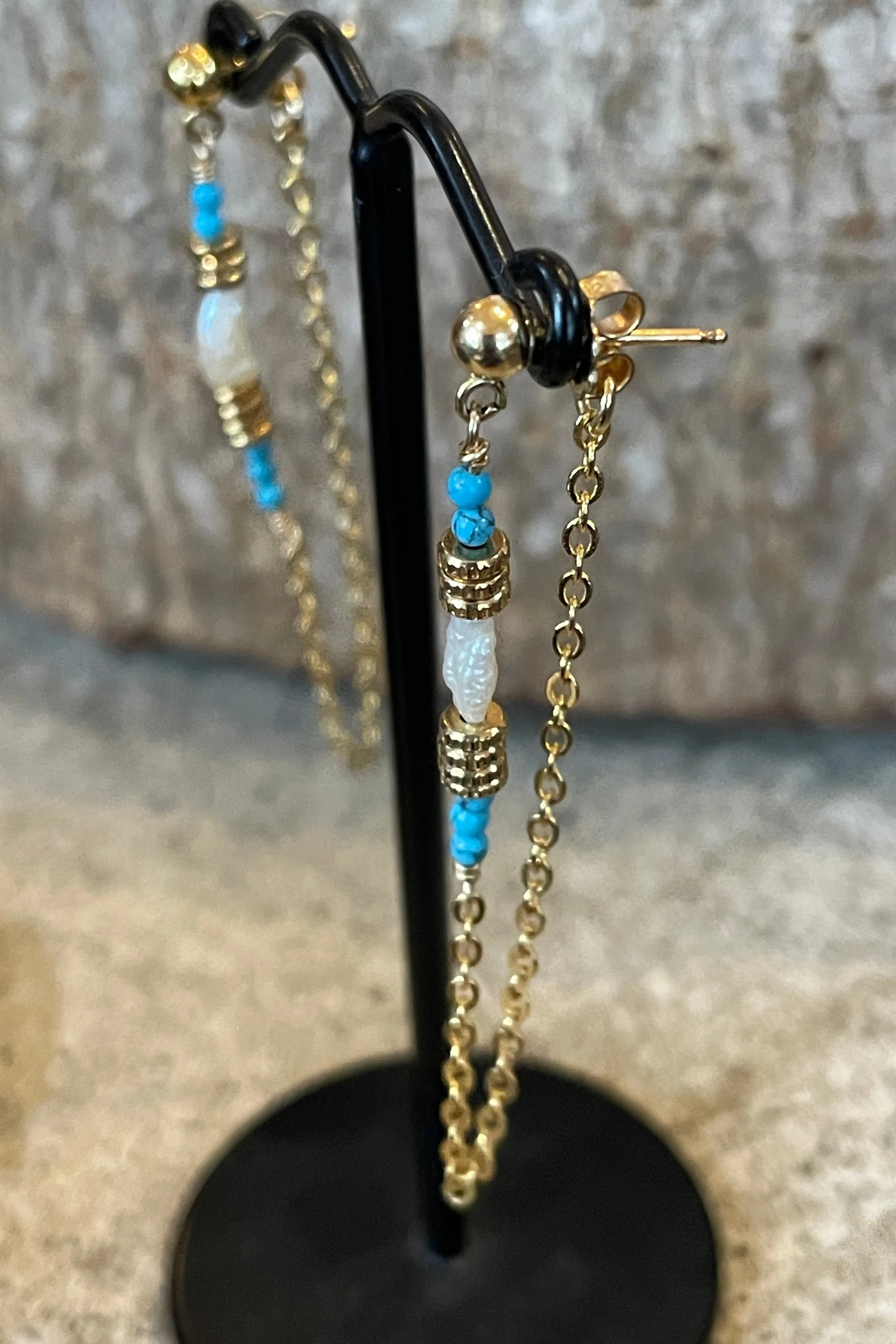 Inca Tres Earrings Turquoise & Pearl